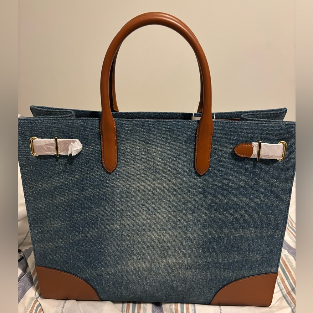 Blue and Brown Women's Tote Bag